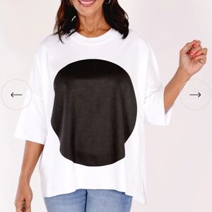 NWOT Planet By Lauren G White Boxy Orb Luxury Tee T-Shirt One Size Pima Cotton.